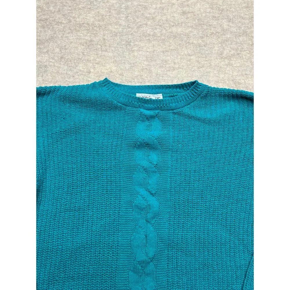 Vintage Cabin Creek Green Cable Knit Cotton Crew Neck Sweater Large - Picture 2 of 8